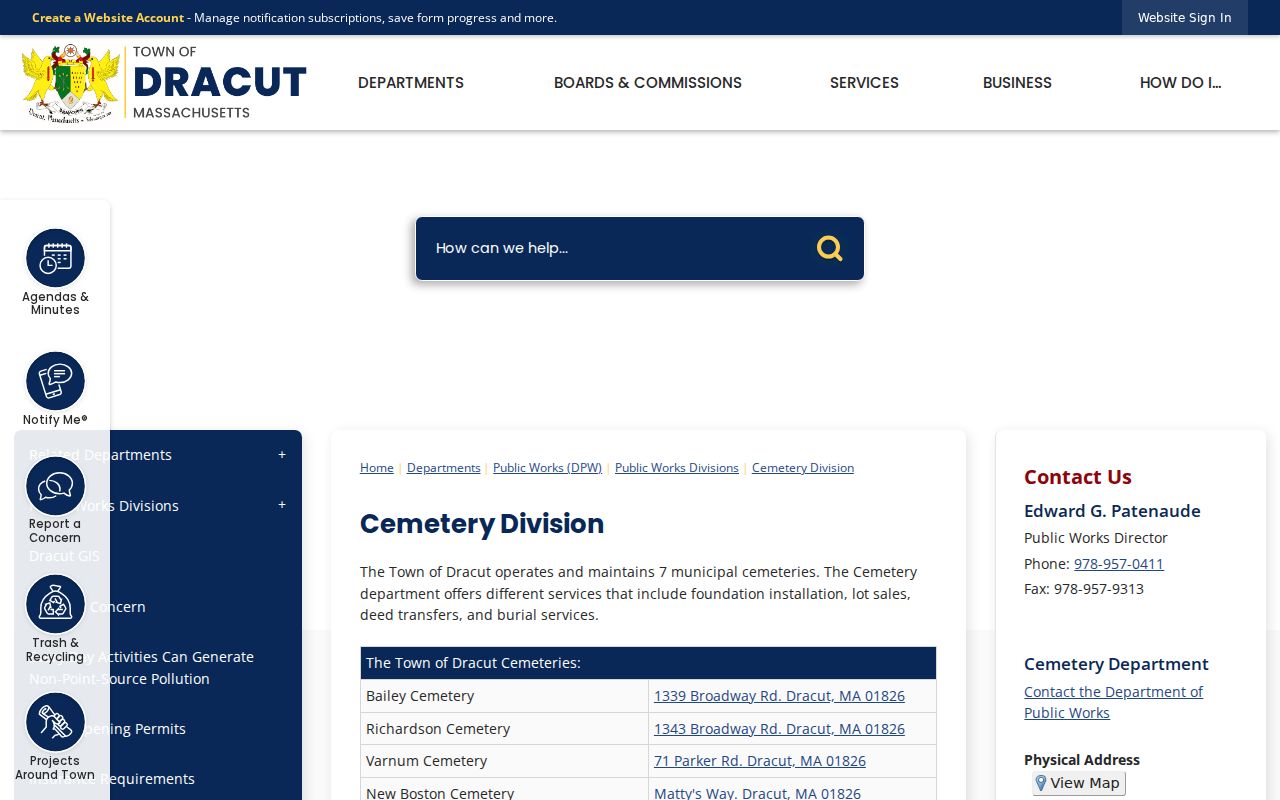 Dracut neighbors historical context through the Cemetery Division