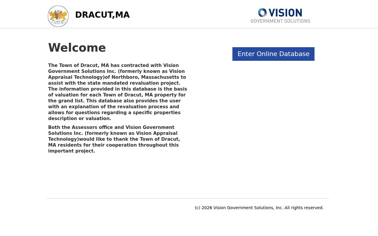 Dracut street directory assessor search at the Dracut Vision property database