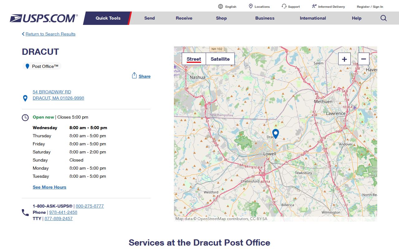 Dracut ZIP code directory USPS location for ZIP 01826